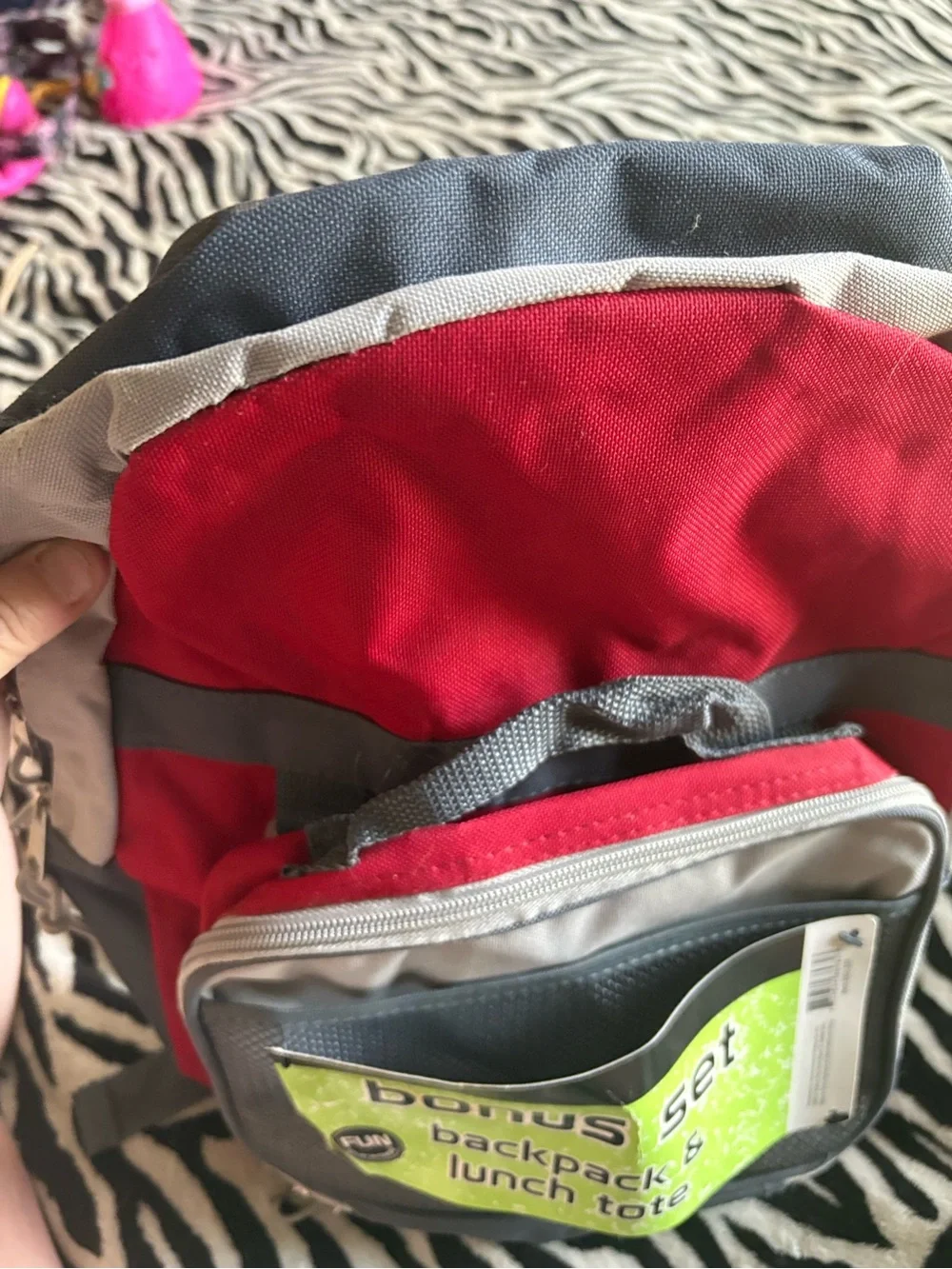 Red and Gray Bonus Set Backpack with Lunch Tote